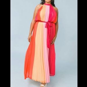 Flying Tomato Maxi Dress Pleated Sunrise Red Orange Yellow Pink